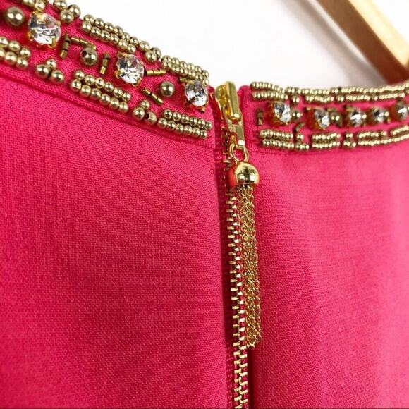 LILLY PULITZER Bronte Beaded Pink Shift Dress 2 Rhinestones Embellished Neckline - Picture 10 of 15
